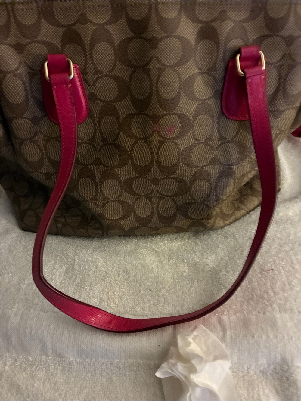 Pre-owned Coach Brown Signature C” canvas Tote/Diaper bag w/Pink Leather Trim - Picture 5 of 16